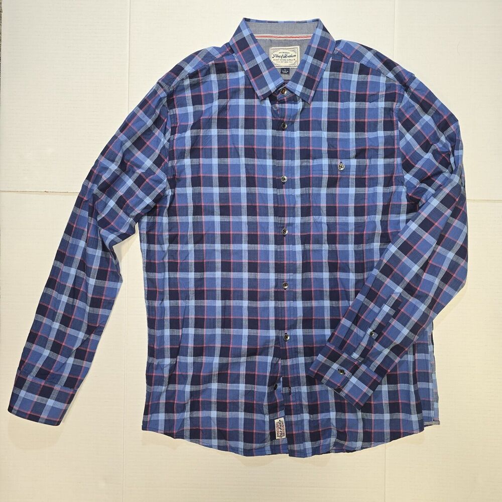Flag & Anthem Men's Long Sleeve Plaid Button Up Shirt Size L 100% Cotton